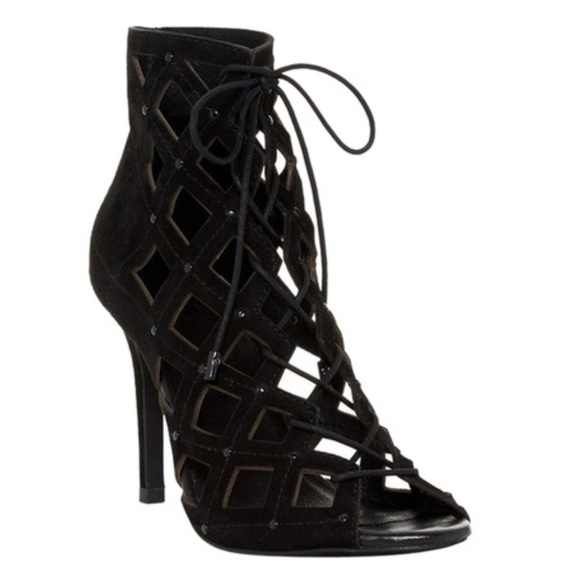 Joie Black Suede Studded Lattice Lace Up Sandals - Picture 2 of 6